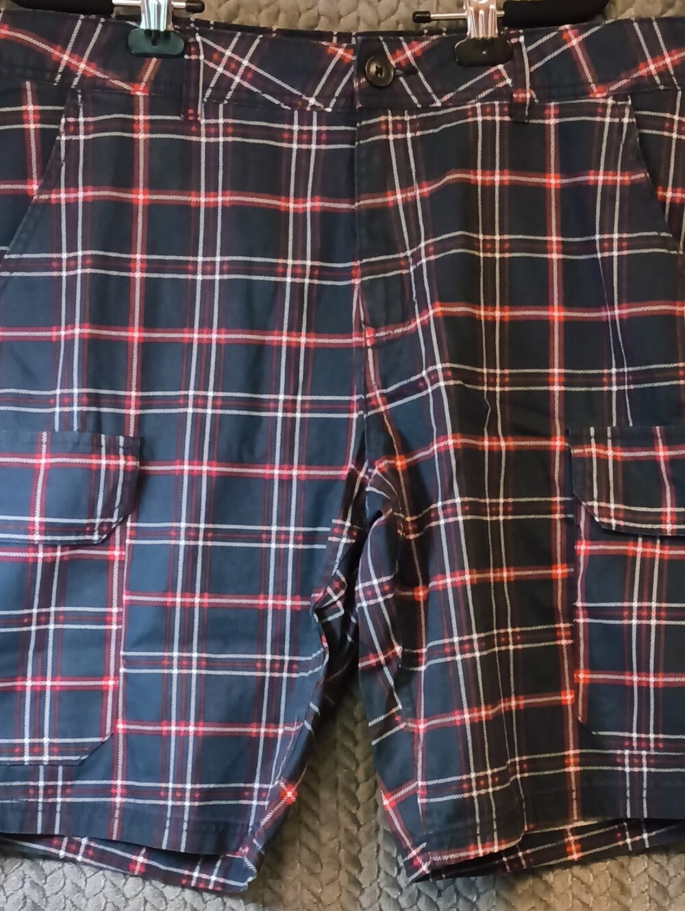 Lee Black Plaid Cargo Hybrid Shorts with Red Trim